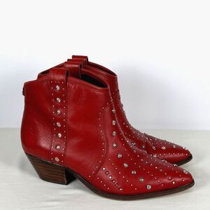 Sam Edelman Brian Studded Western Ankle Boots Red Leather Women’s 7 Boho
